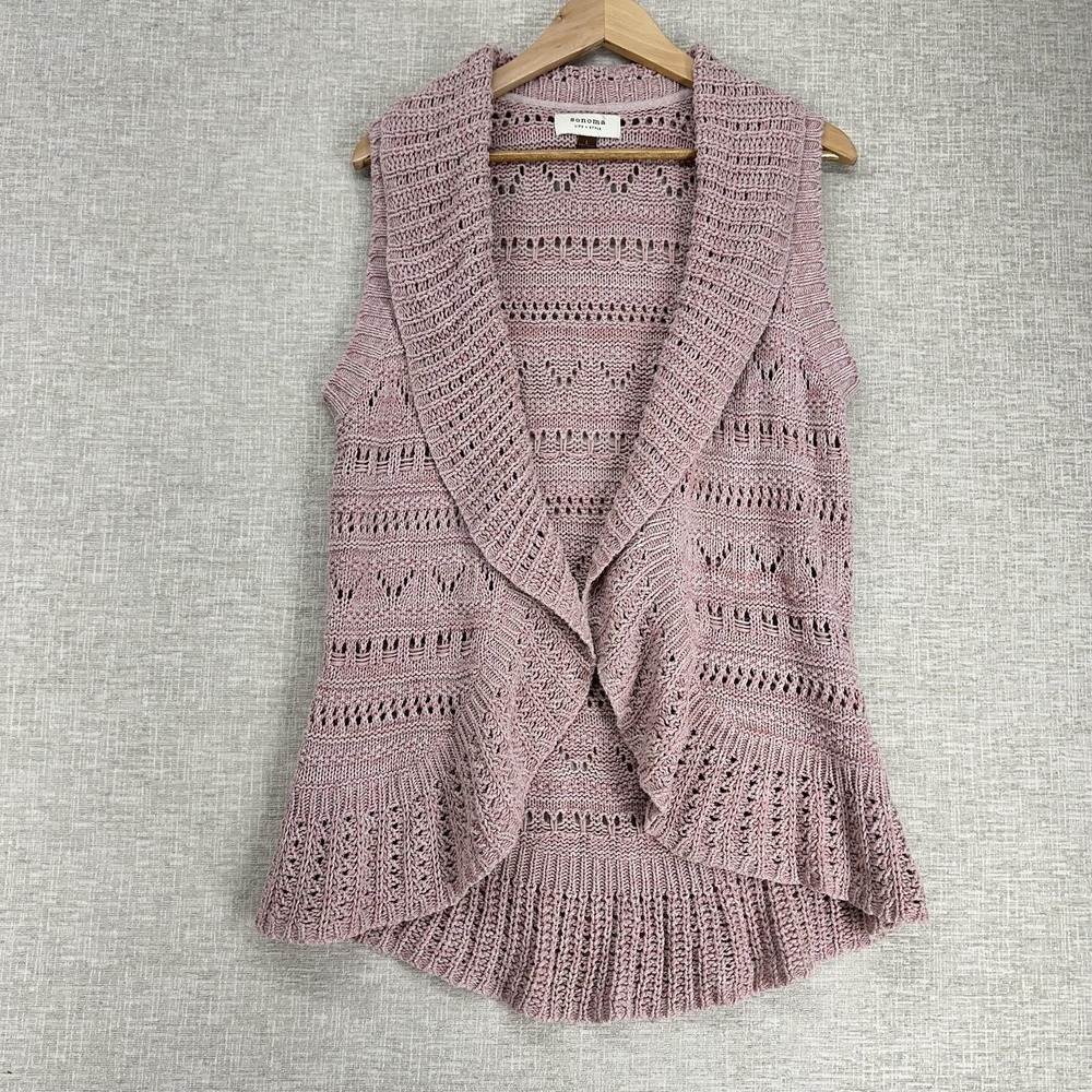 Sonoma Life +‎ Style Vest Womens Large Pink Open Knit Shawl Collar Ruffle Hem